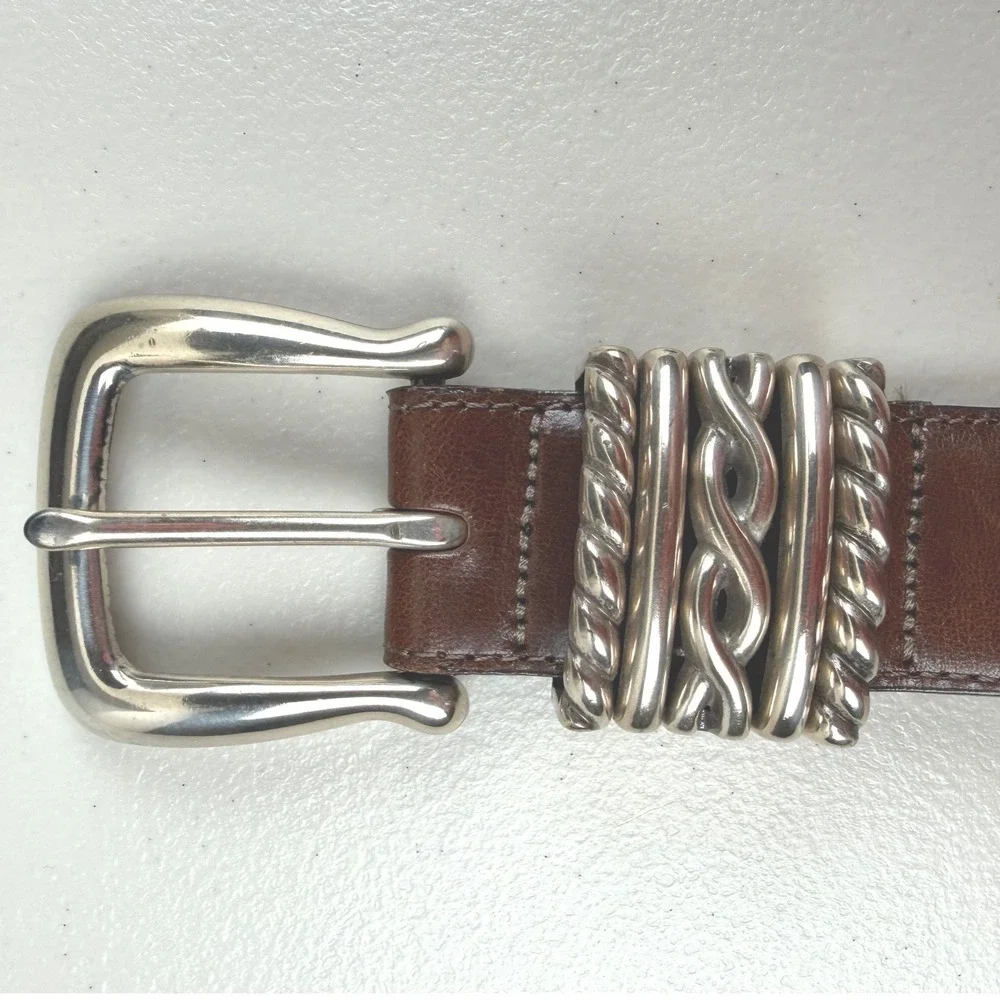 Brighton Brown Leather Belt Silver Tone Rope Keeper Vintage 1995 L 35609 Size 36